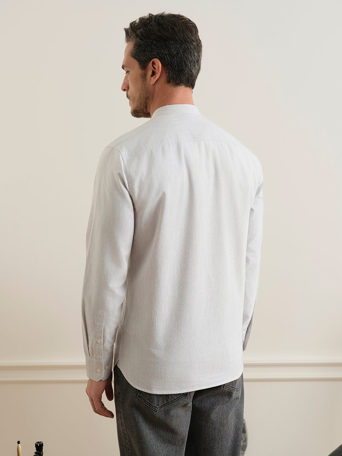 Lt Grey Heather Aleks Heather Oxford Shirt Mens Oxford Cotton Band Collar Woven Shirt ONS Clothing