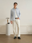Lt Blue/White Stripe Arik Mouline Striple Shirt Mens Point Collar Woven Shirt ONS Clothing