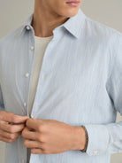 Lt Blue/White Stripe Arik Mouline Striple Shirt Mens Point Collar Woven Shirt ONS Clothing
