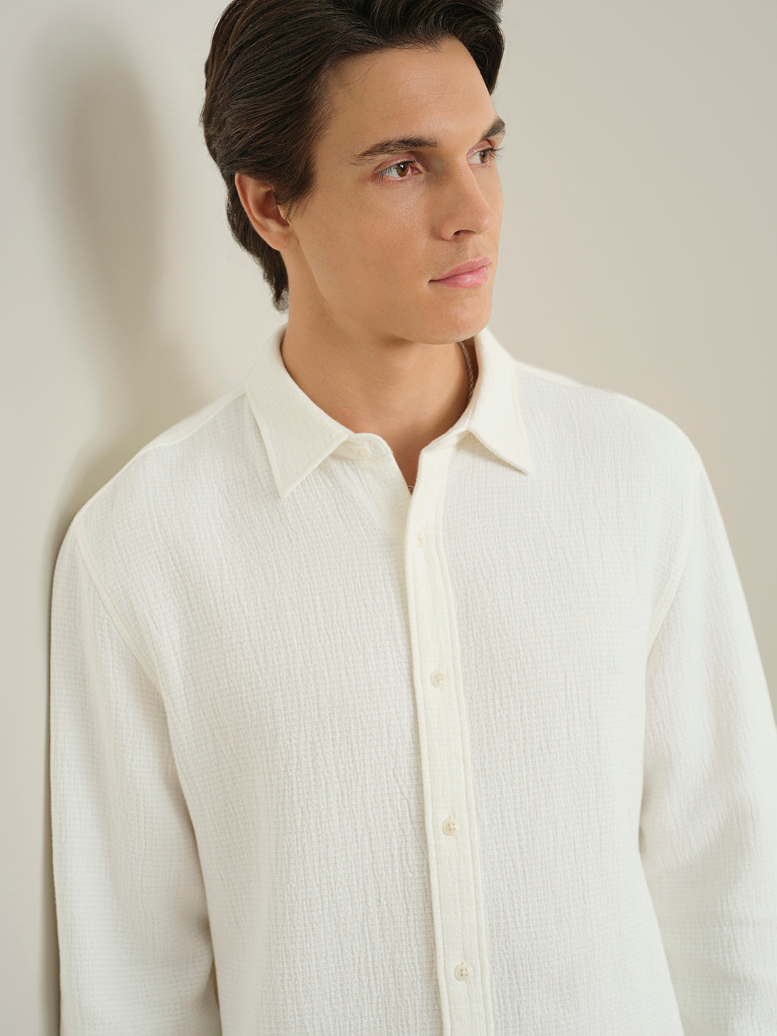 Off White Varick Jacquard Texture Overshirt Mens Spread Collar Woven Button Up Shirt ONS Clothing