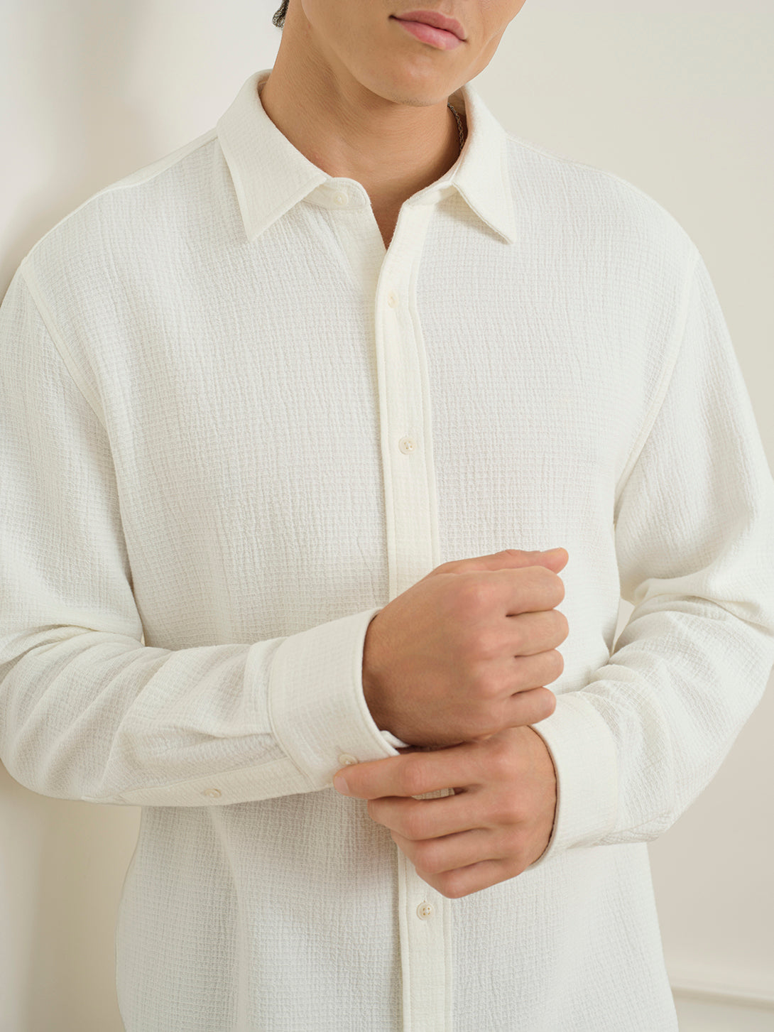 Off White Varick Jacquard Texture Overshirt Mens Spread Collar Woven Button Up Shirt ONS Clothing