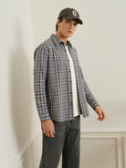 Charcoal/Dk Blue Check Varick Plaid Flannel Overshirt Mens Checkered Woven Button Up Shirt ONS Clothing