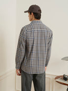 Charcoal/Dk Blue Check Varick Plaid Flannel Overshirt Mens Checkered Woven Button Up Shirt ONS Clothing
