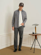 Charcoal/Dk Blue Check Varick Plaid Flannel Overshirt Mens Checkered Woven Button Up Shirt ONS Clothing