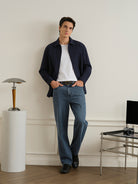 Dk Navy/Blue Stripe Varick Seersucker Stripe Overshirt Mens Spread Collar Seersucker Button Up Shirt ONS Clothing