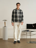 Charcoal/Black Check Vance Tartan Overshirt Mens Woven Button Up Overshirt Checkered ONS Clothing