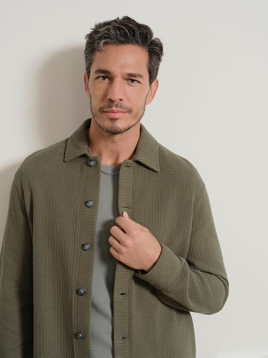 Olive Green Beacon Crochet Cardigan Mens Knit Button Up Cardigan Shirt ONS Clothing