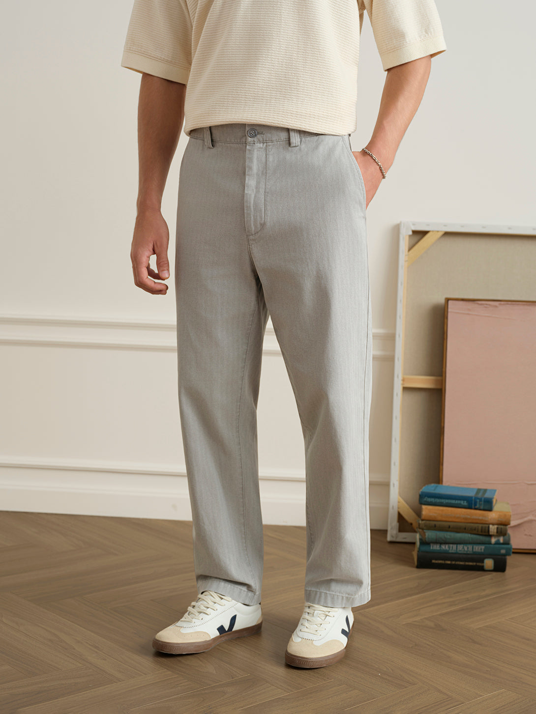 Grey Wythe Vintage Herringbone Trousers Mens Trouser Pants Relaxed Fit Herringbone Pattern ONS Clothing 