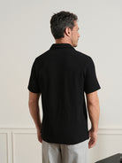 Black Bennett Jacquard Zip Polo Mens Quarter Zip Short Sleeve Polo Shirt Knit ONS Clothing 