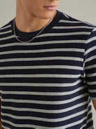 Navy/Grey Heather Stripe Alphabet Sculpted Stripe Tee Mens Crewneck T Shirt Heather Cotton Short Sleeve ONS Clothing 
