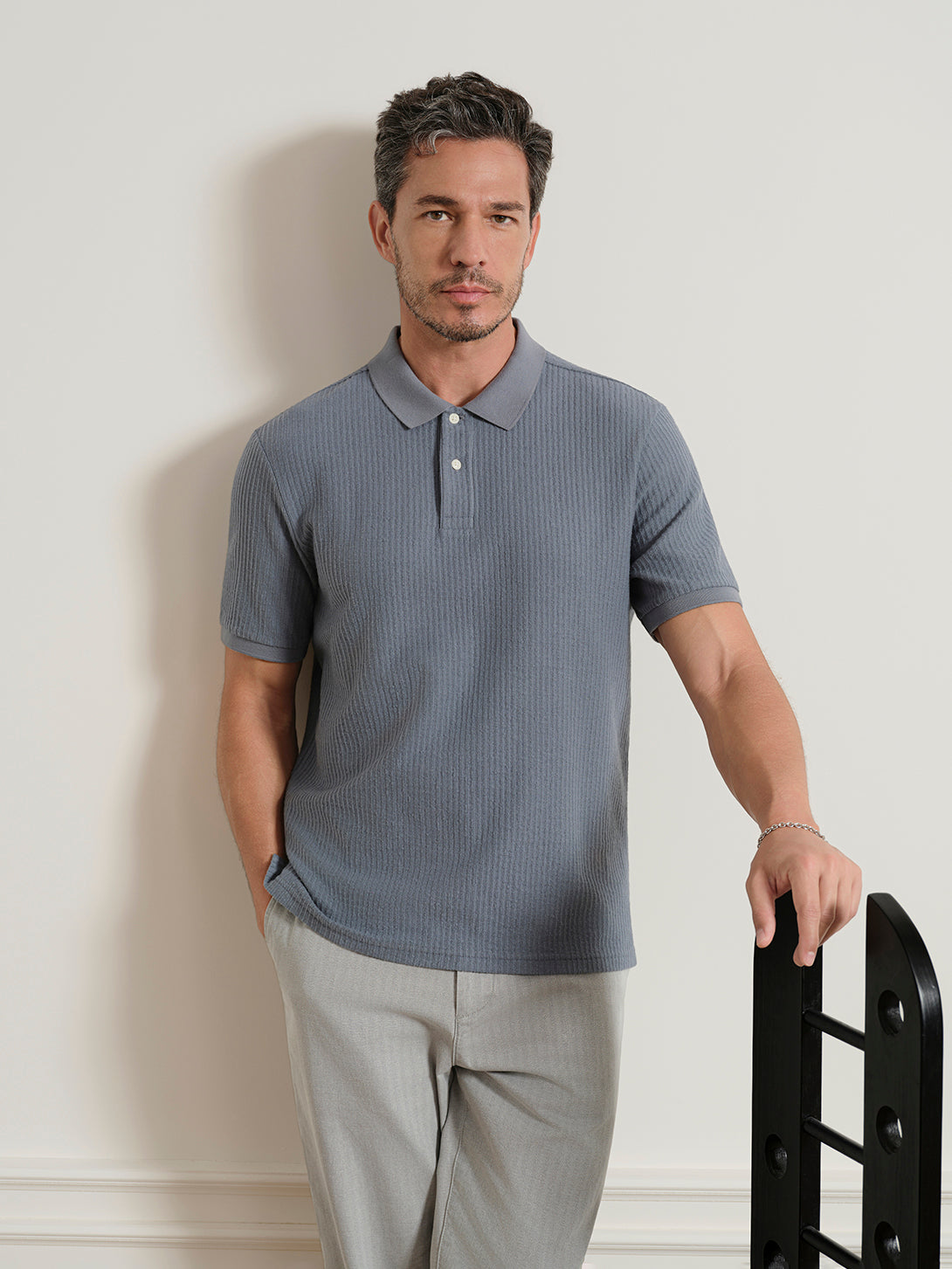 Blue Shadow Sasco Jacquard Ripple Polo Mens Knitted Polo Short Sleeve Shirt ONS Clothing 