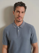 Blue Shadow Sasco Jacquard Ripple Polo Mens Knitted Polo Short Sleeve Shirt ONS Clothing 
