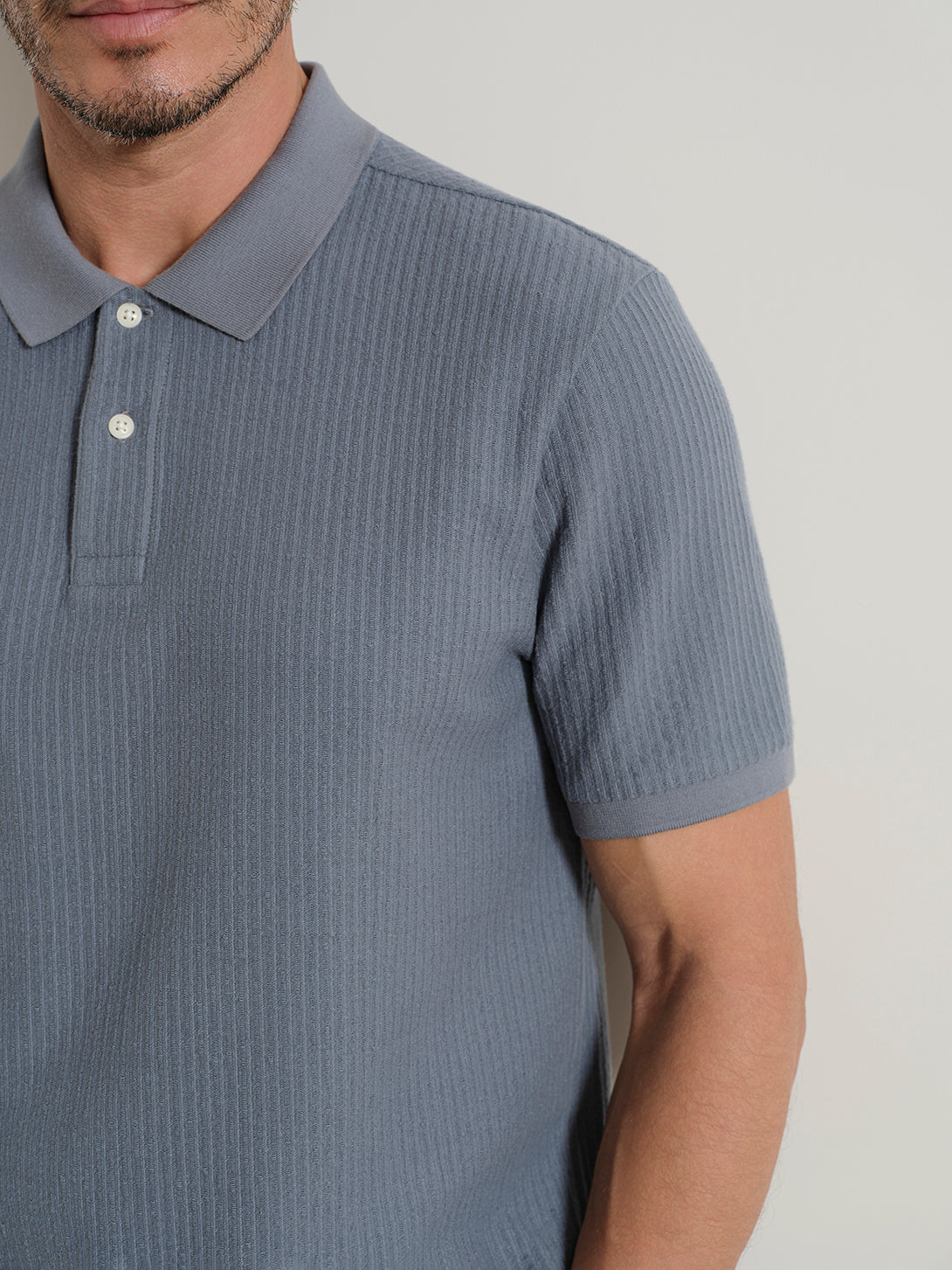 Blue Shadow Sasco Jacquard Ripple Polo Mens Knitted Polo Short Sleeve Shirt ONS Clothing 
