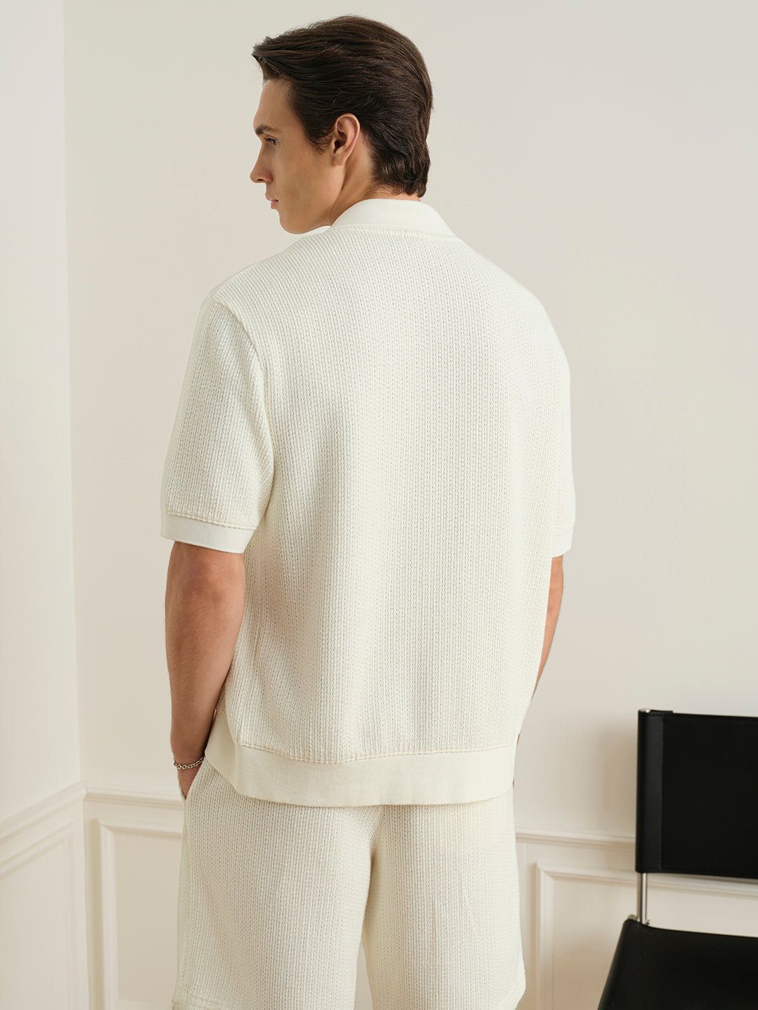 Off White Duffy Link Stitch Shirt Mens Knit Short Sleeve Button Down Collared Shirt ONS Clothing 