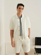 Off White Duffy Link Stitch Shirt Mens Knit Short Sleeve Button Down Collared Shirt ONS Clothing 