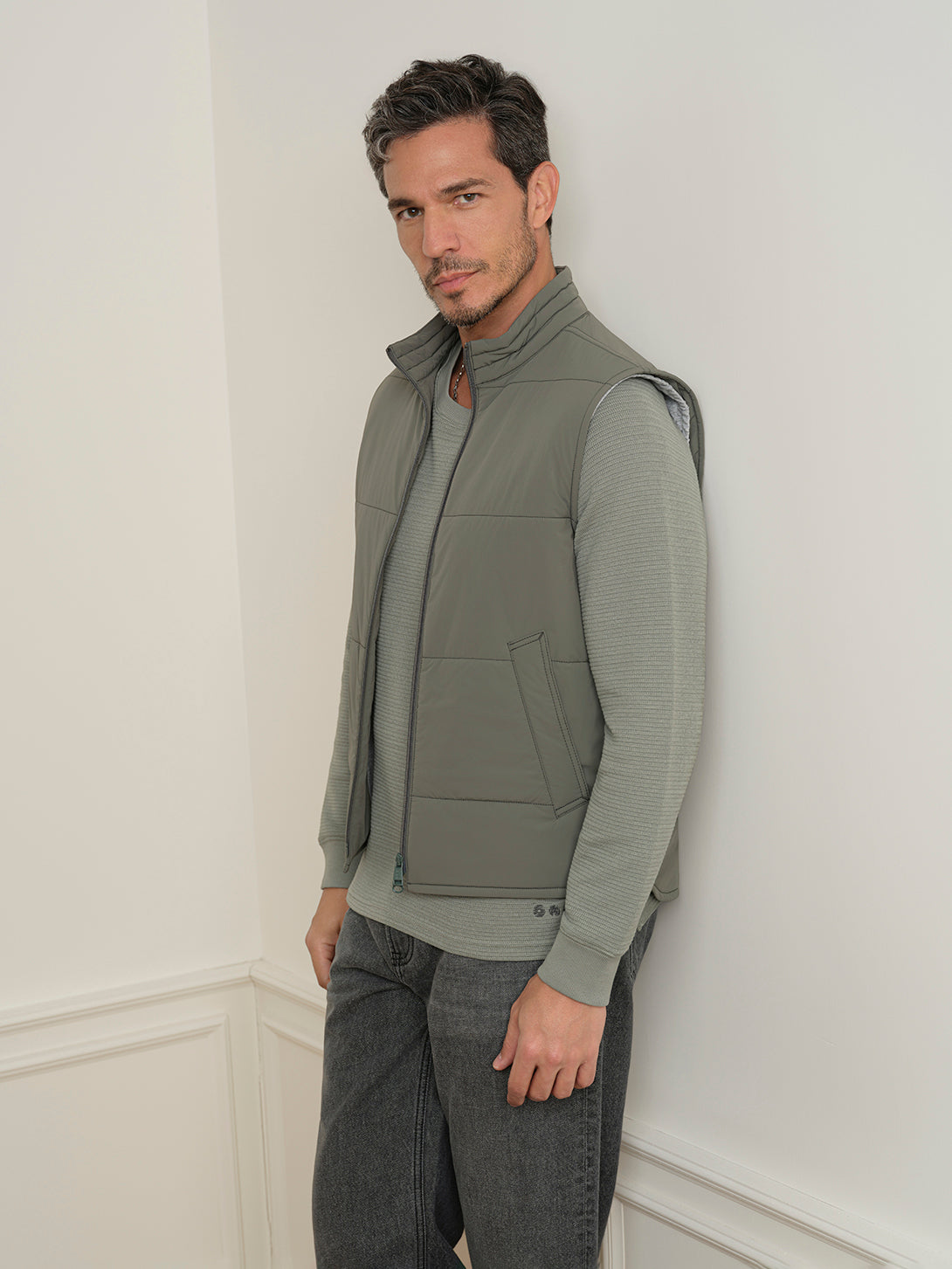 Smoke Olive Vertex Featherweight Vest Mens Lightweight Zip Up Vest Outerwear ONS Clothing