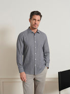Black/Bright White Stripe Adrian Chalk Stripe Shirt Mens Woven Dress Shirt Point Collar Striped Button Up ONS Clothing