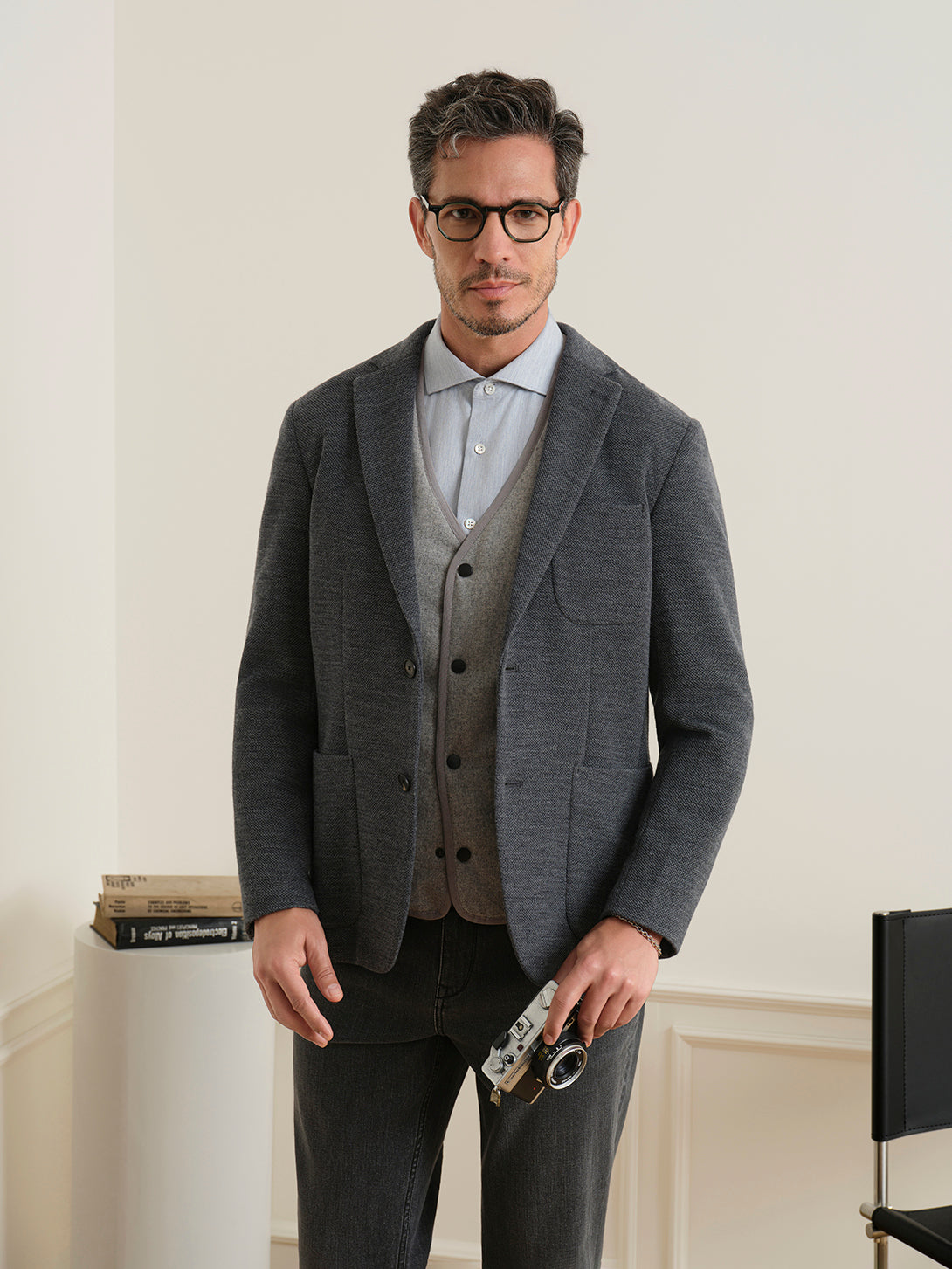 Charcoal Heather Perry Woollen Honeycomb Blazer Mens Blazer Suit Jacket ONS Clothing 