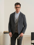 Charcoal Heather Perry Woollen Honeycomb Blazer Mens Blazer Suit Jacket ONS Clothing 