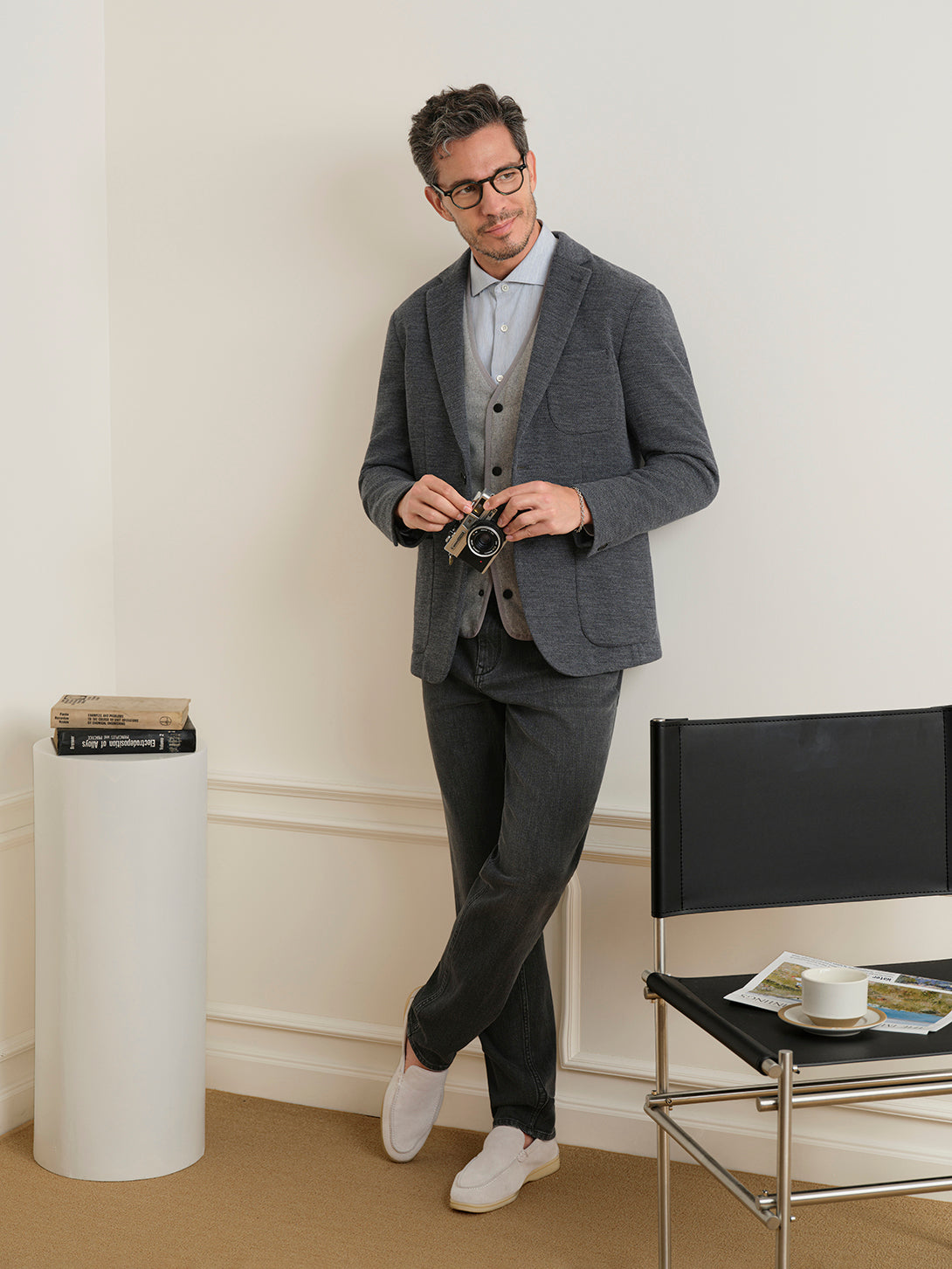 Charcoal Heather Perry Woollen Honeycomb Blazer Mens Blazer Suit Jacket ONS Clothing 