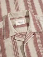 Sand / Red Selleck Shirt - Dobby Stripe Mens Striped Camp Collar Short Sleeve Shirt Far Afield 