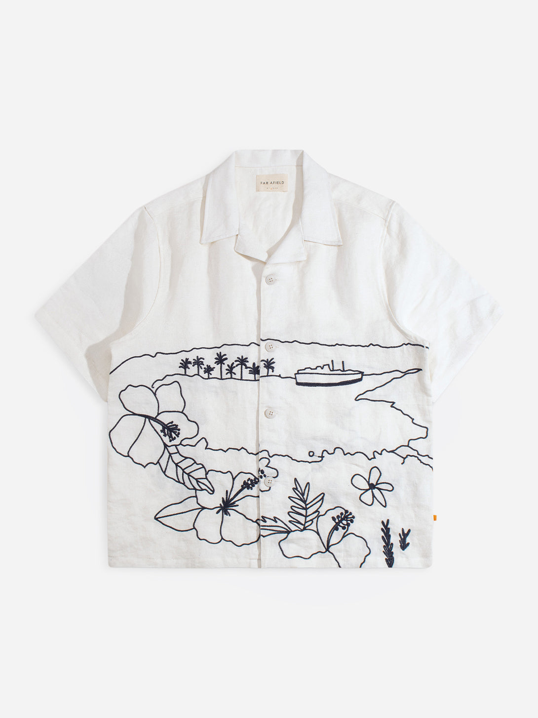 White Veloso Shirt - Embroidered Landscape Mens Camp Collar White Logo Shirt Far Afield 