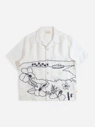 White Veloso Shirt - Embroidered Landscape Mens Camp Collar White Logo Shirt Far Afield 