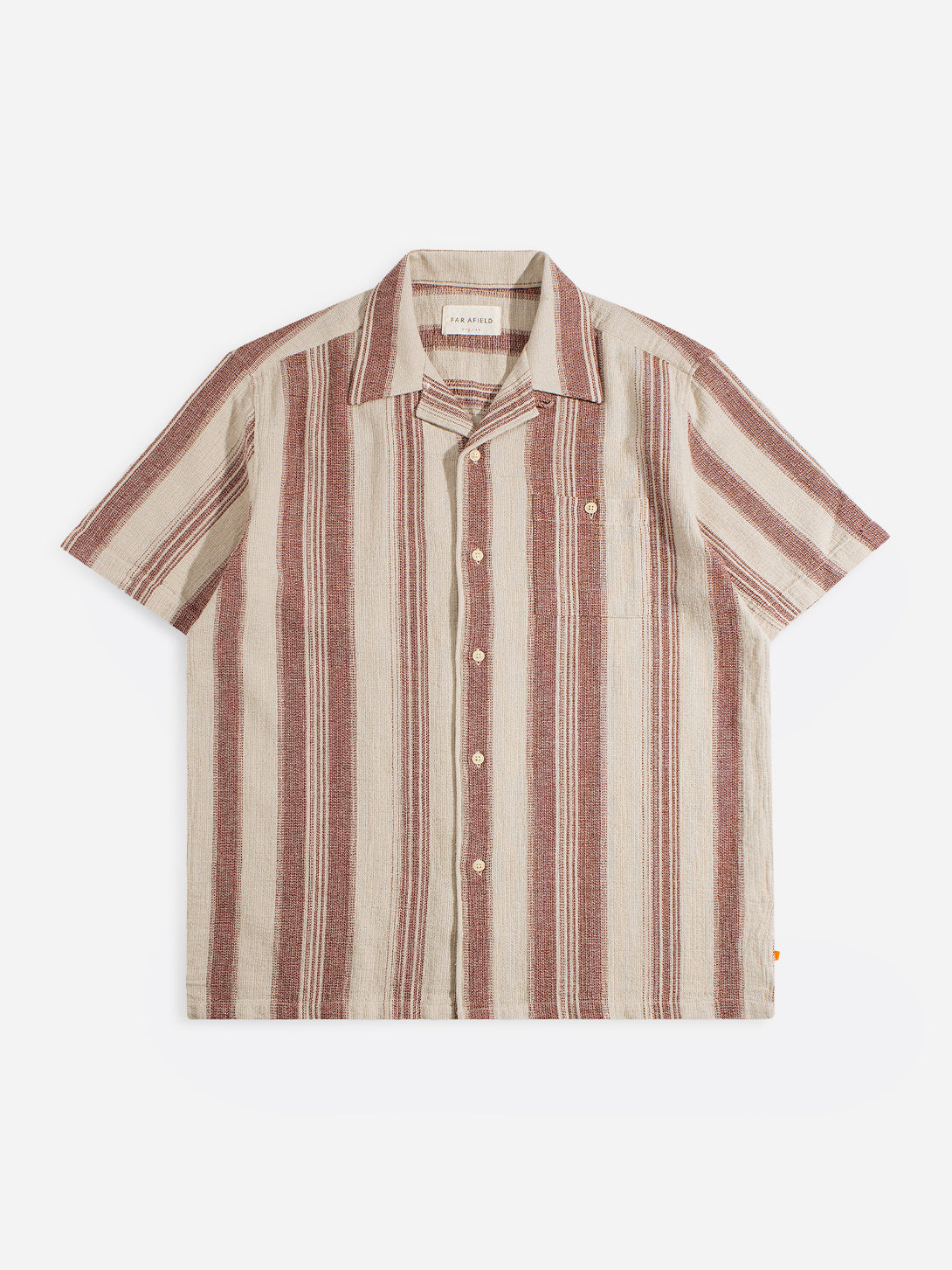 Sand / Red Selleck Shirt - Dobby Stripe Mens Striped Camp Collar Short Sleeve Shirt Far Afield 