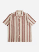 Sand / Red Selleck Shirt - Dobby Stripe Mens Striped Camp Collar Short Sleeve Shirt Far Afield 