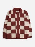 Red / Sand Velzy Knitted LS Shirt - Square Patchwork Mens Square Patchwork Pattern Knit Long Sleeve Shirt Far Afield 