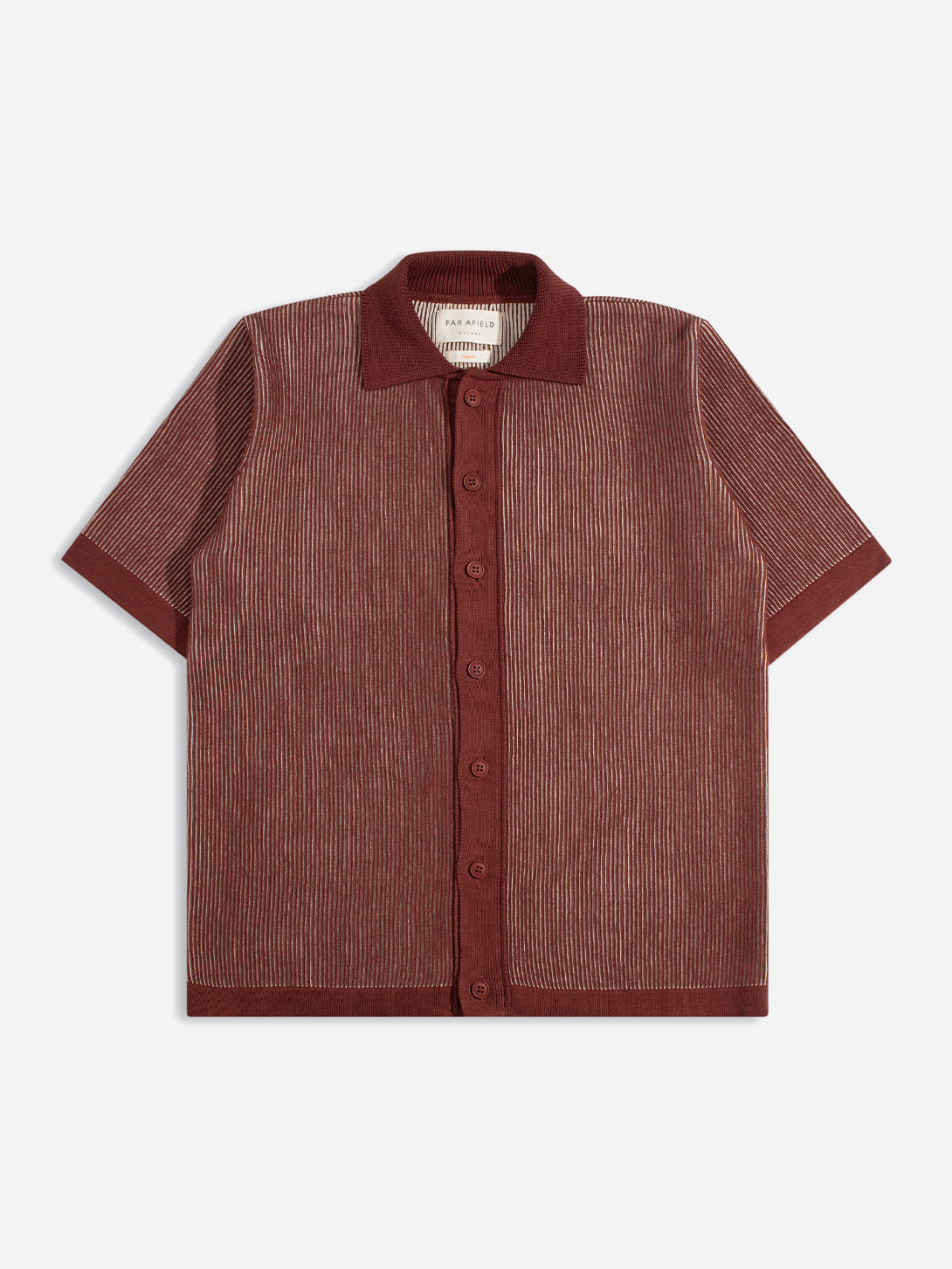 Red / Sand Velzy Knitted Shirt - Helio Stripe Mens Striped Knit Polo Short Sleeve Shirt Far Afield 