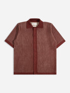 Red / Sand Velzy Knitted Shirt - Helio Stripe Mens Striped Knit Polo Short Sleeve Shirt Far Afield 
