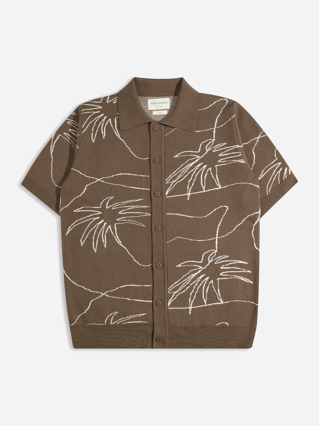 Brown Zigger Knitted Shirt - Palms Mens Knit Button Up Short Sleeve Shirt Logo Far Afield 