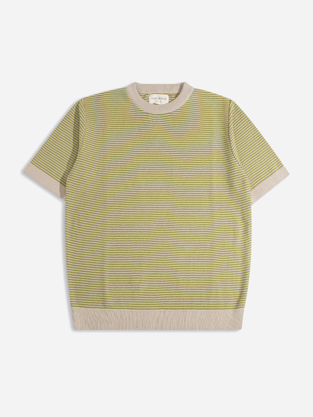 Sand/Green Stripe Newport Knitted Top Mens Striped Short Sleeve Tee Far Afield 