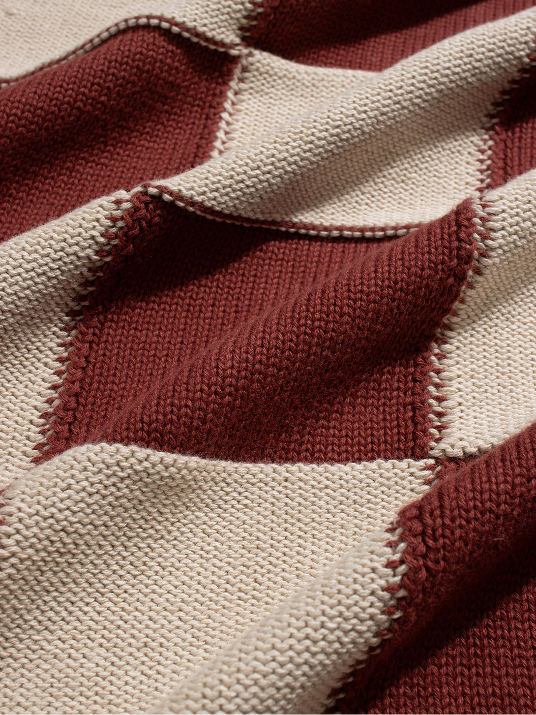 Red / Sand Velzy Knitted LS Shirt - Square Patchwork Mens Square Patchwork Pattern Knit Long Sleeve Shirt Far Afield 