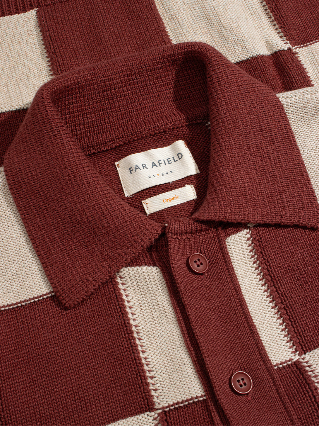 Red / Sand Velzy Knitted LS Shirt - Square Patchwork Mens Square Patchwork Pattern Knit Long Sleeve Shirt Far Afield 