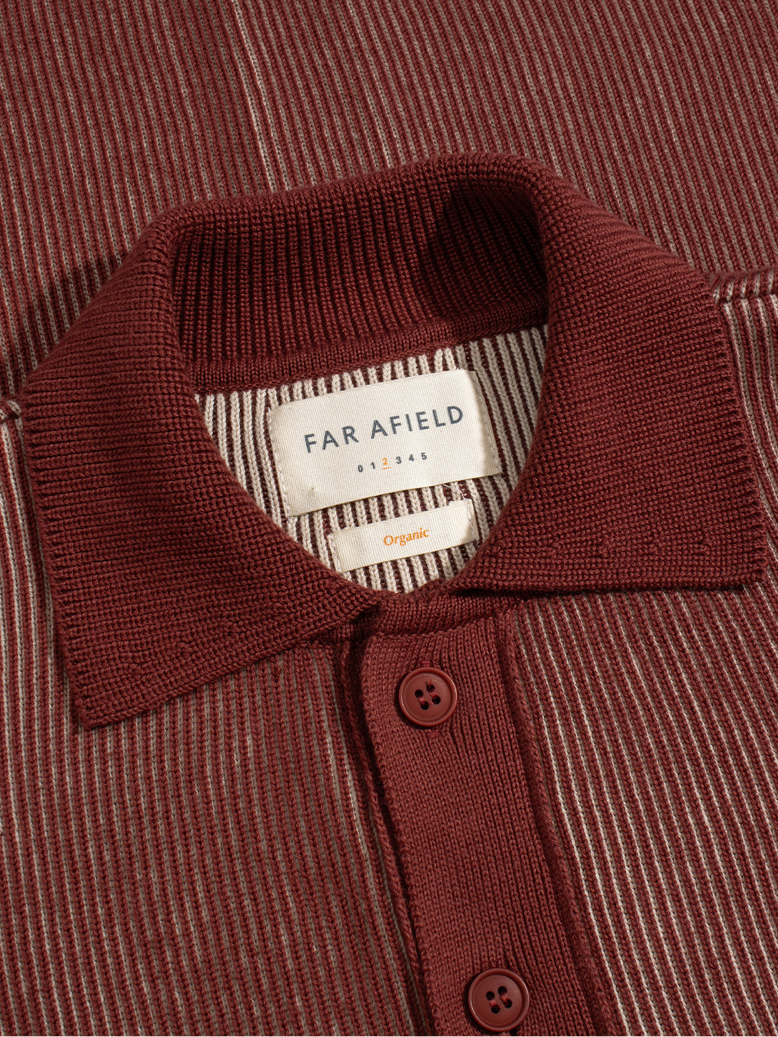 Red / Sand Velzy Knitted Shirt - Helio Stripe Mens Striped Knit Polo Short Sleeve Shirt Far Afield 