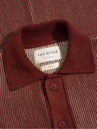 Red / Sand Velzy Knitted Shirt - Helio Stripe Mens Striped Knit Polo Short Sleeve Shirt Far Afield 
