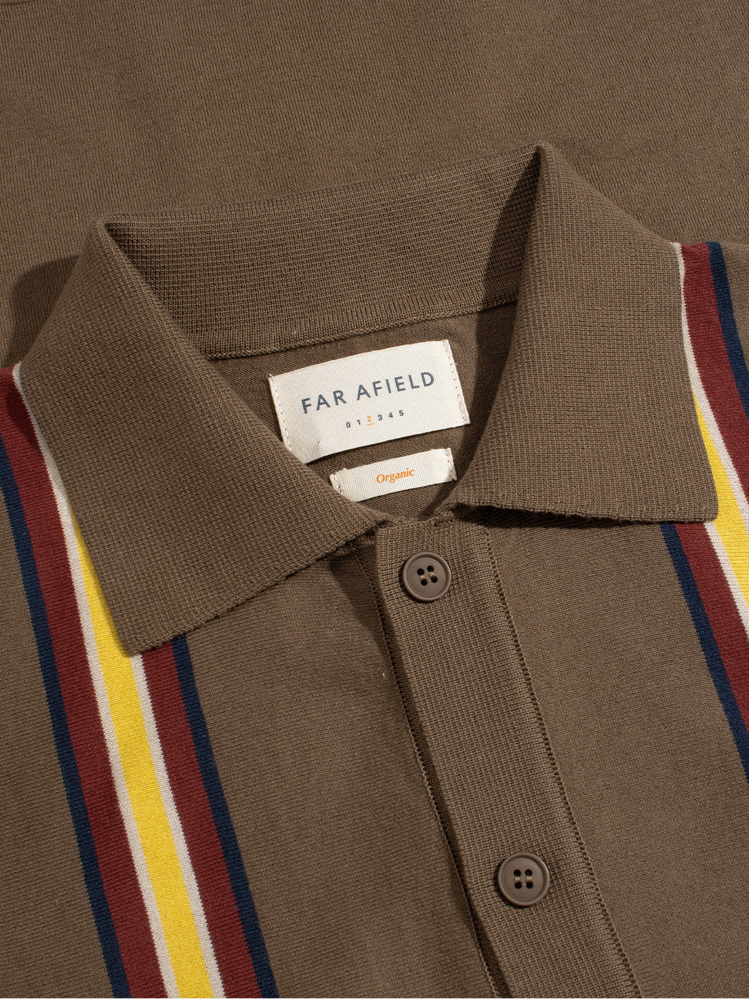 Brown / Multi Velzy Knitted Shirt - Canopy Stripe Mens Striped Knitted Polo Shirt Collared Far Afield 