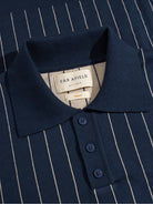 Navy / Sand Benny Knitted Polo - Pinstripe Mens Short Sleeve Pinstripe Polo Far Afield 