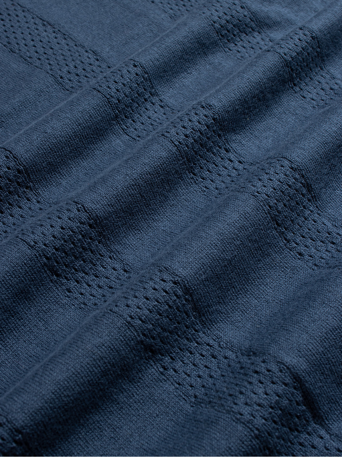 Perforated Blue Clifford Knitted Polo Mens Knit Polo Shirt Short Sleeve Far Afield 