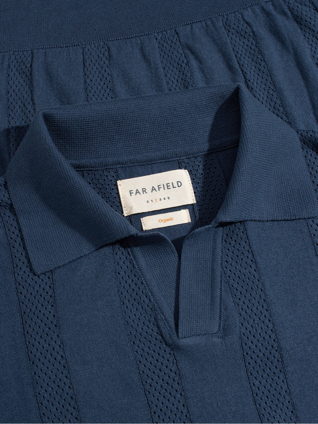 Perforated Blue Clifford Knitted Polo Mens Knit Polo Shirt Short Sleeve Far Afield 