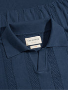 Perforated Blue Clifford Knitted Polo Mens Knit Polo Shirt Short Sleeve Far Afield 