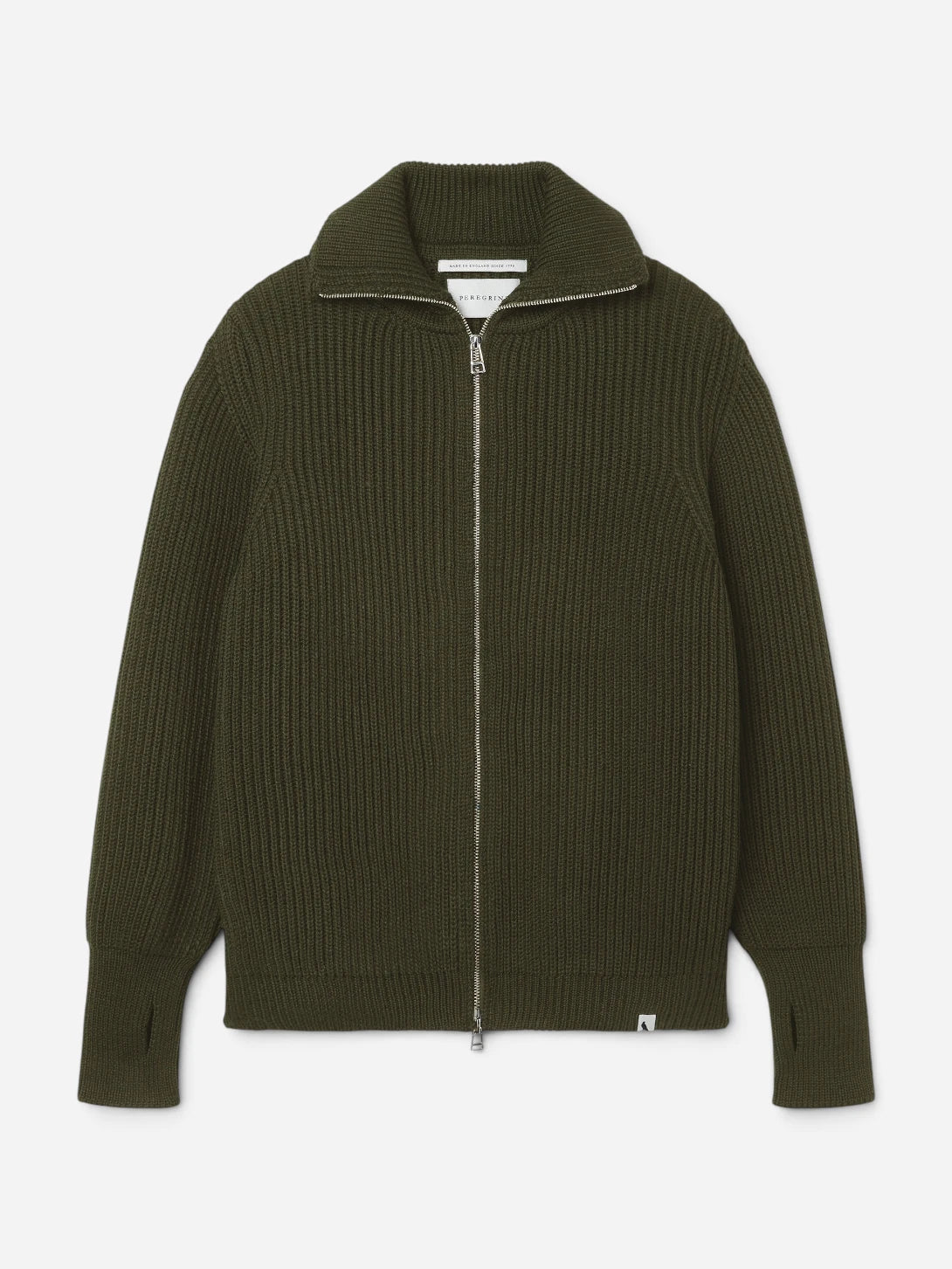 Olive Fisherman Cardigan Mens Zip Up Knit Cardigan Peregrine