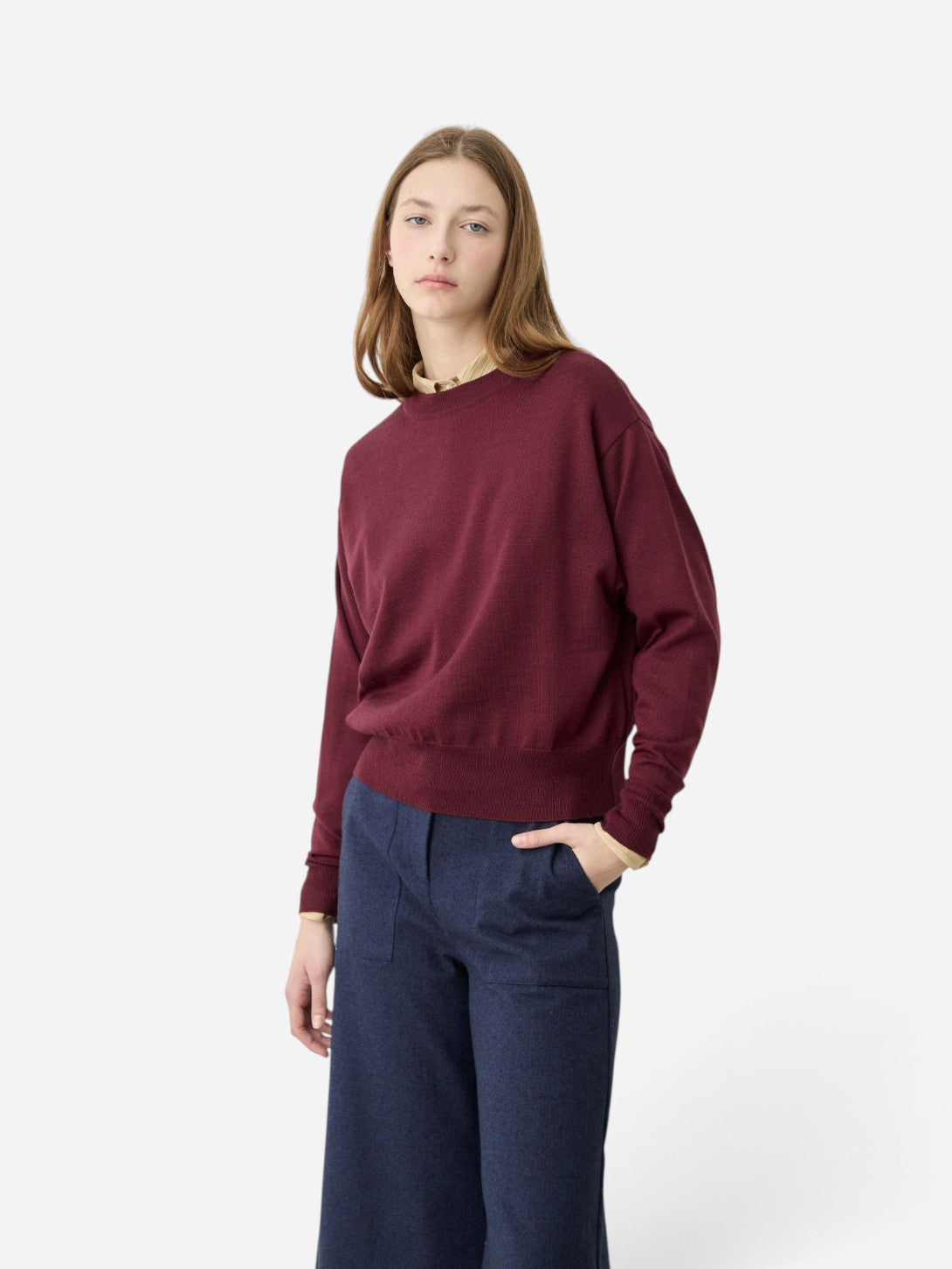 Burgundy Freya Womens Diarte Merino Wool Sweater 