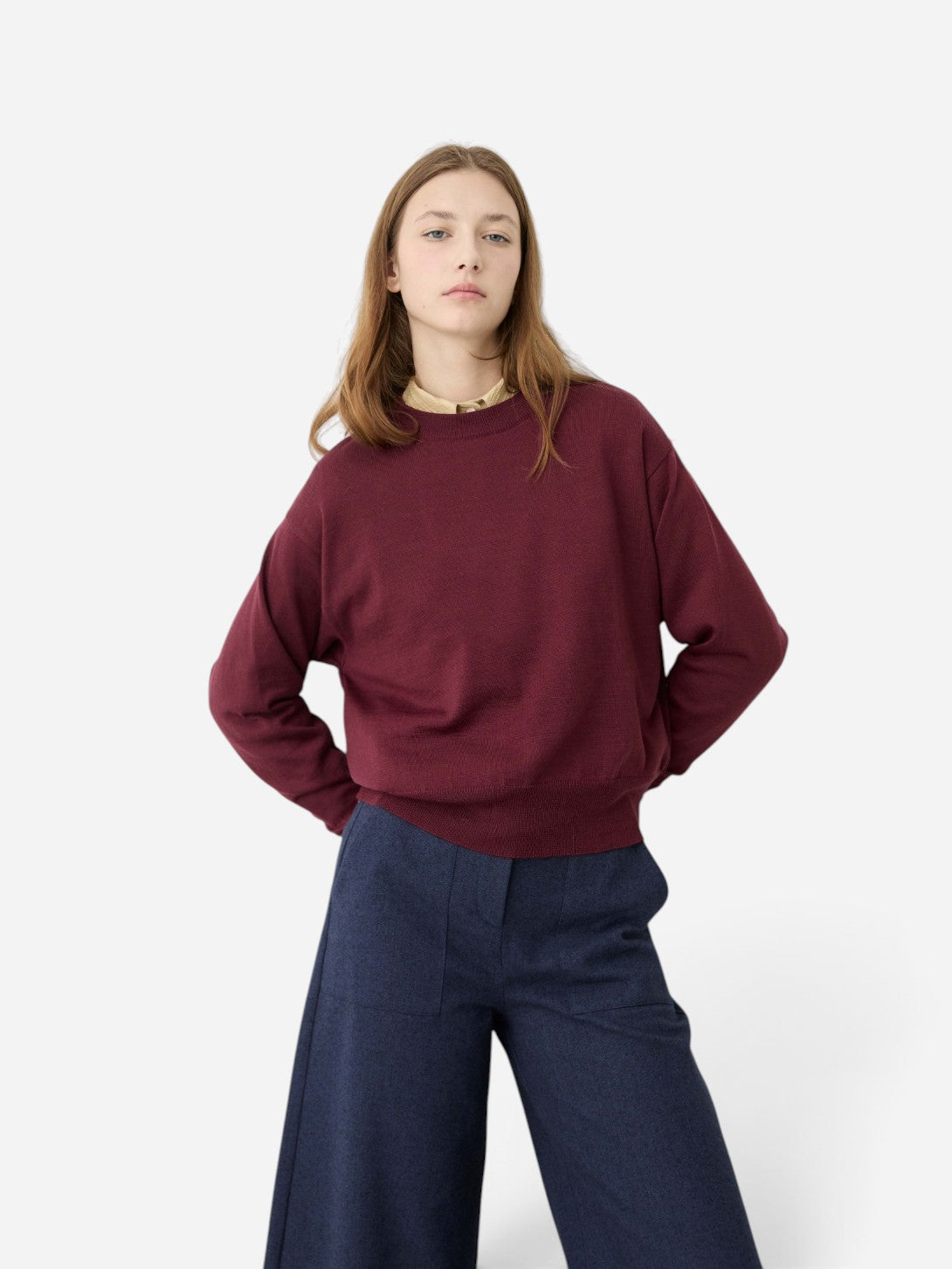 Burgundy Freya Womens Diarte Merino Wool Sweater 
