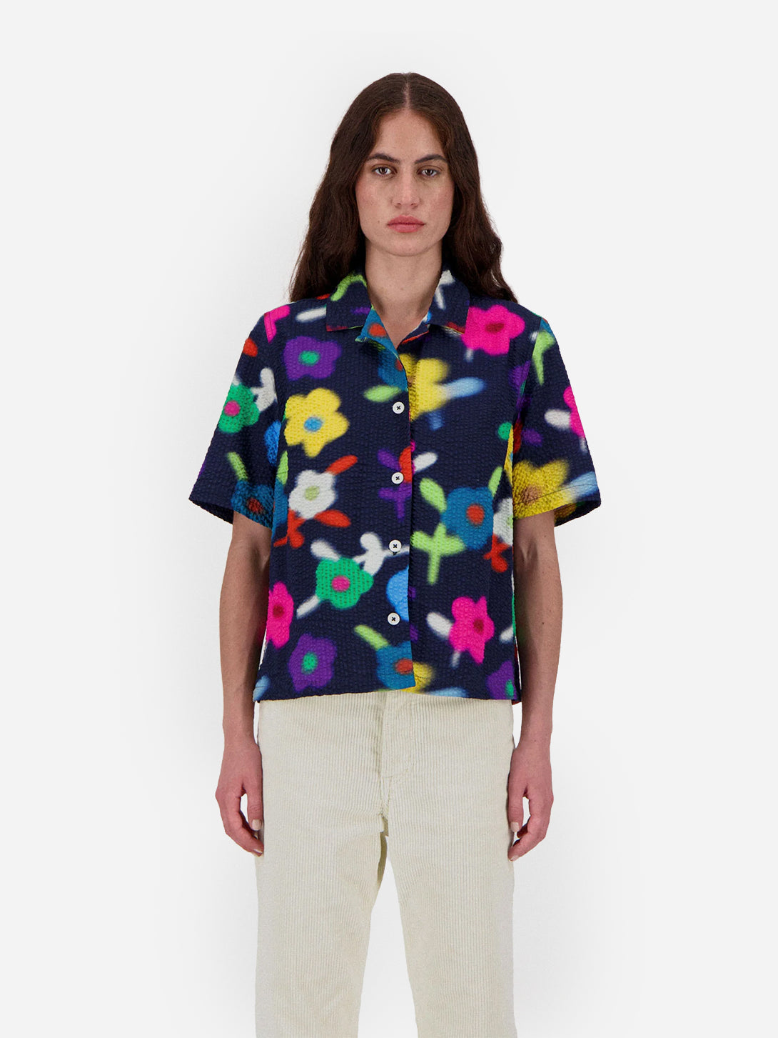 Trippy Flowers Cocktails for the Girls Shirt Womens Short Sleeve Camp Colalr Shirt Howlin Clothing 