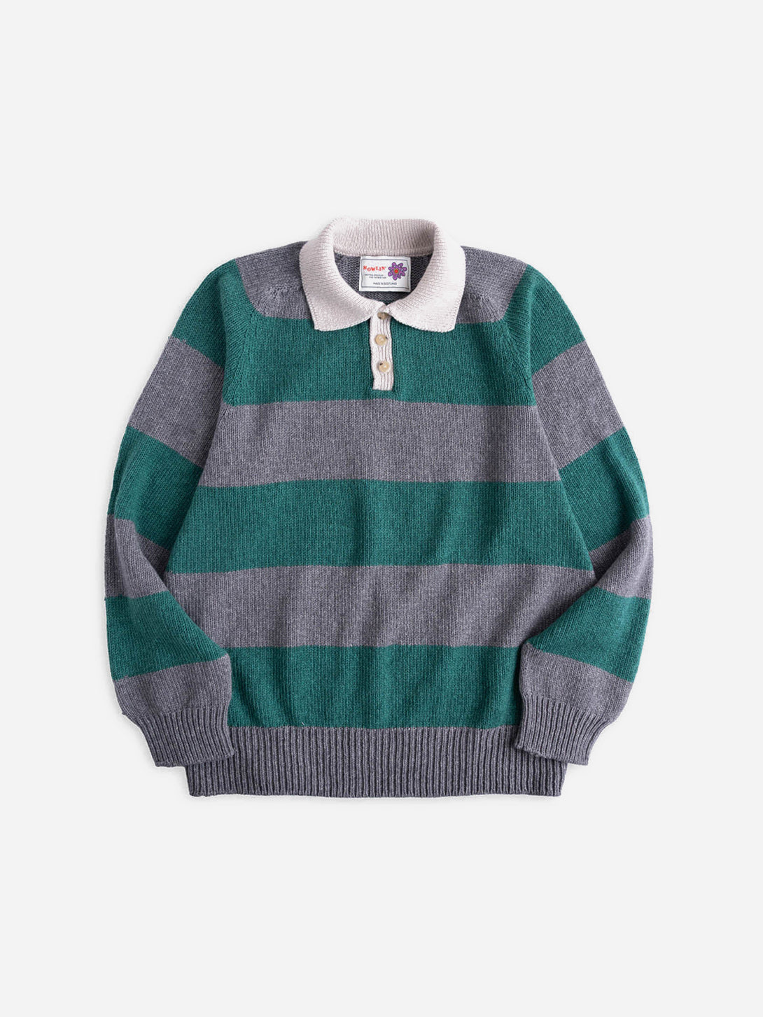 Green Whisper College is Fun Mens Knit Long Sleeve Polo Howlin Clothing 