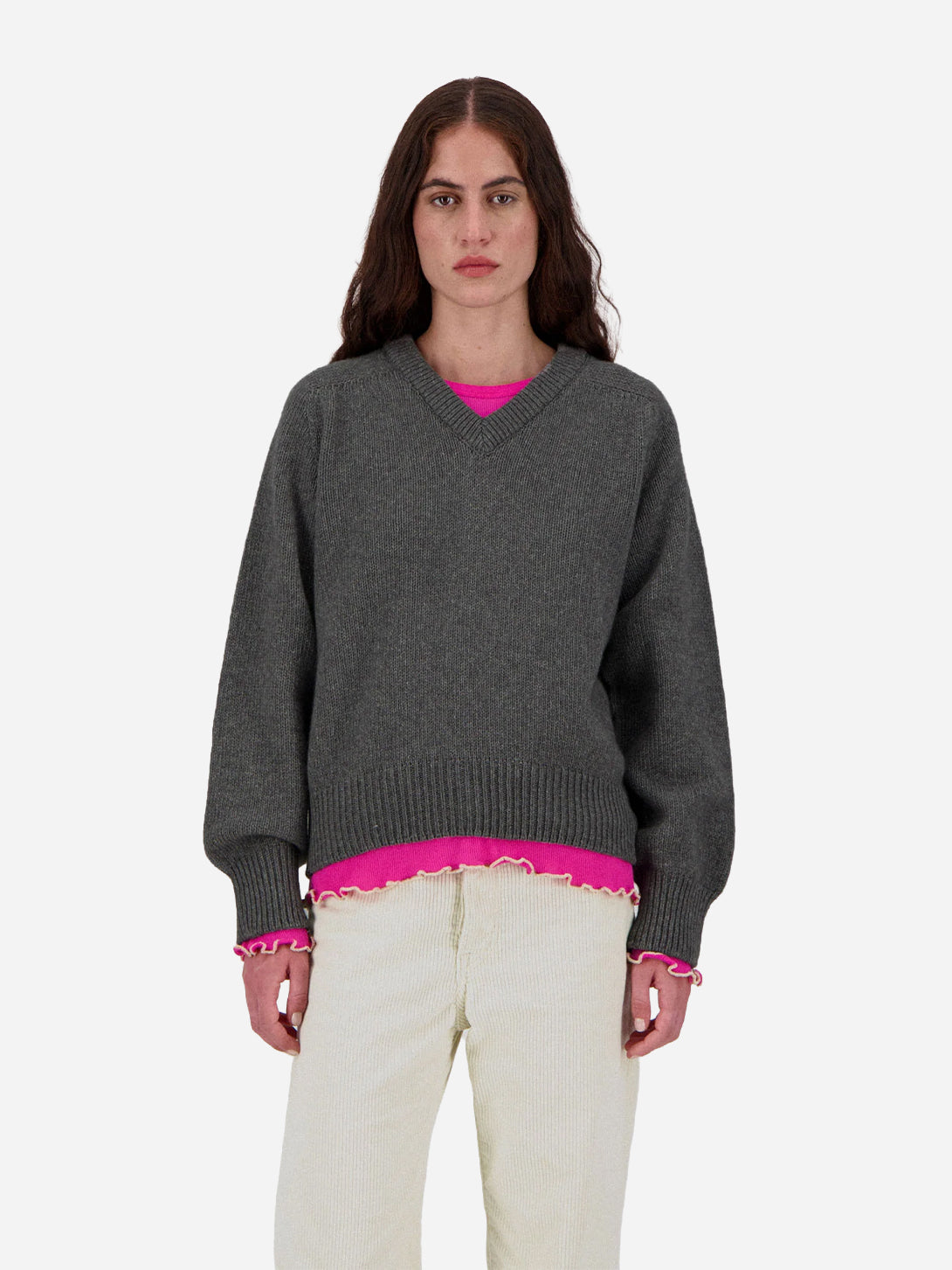 Steely Cloud Twisted Mirror Womens V Neck Wool Sweater Howlin 