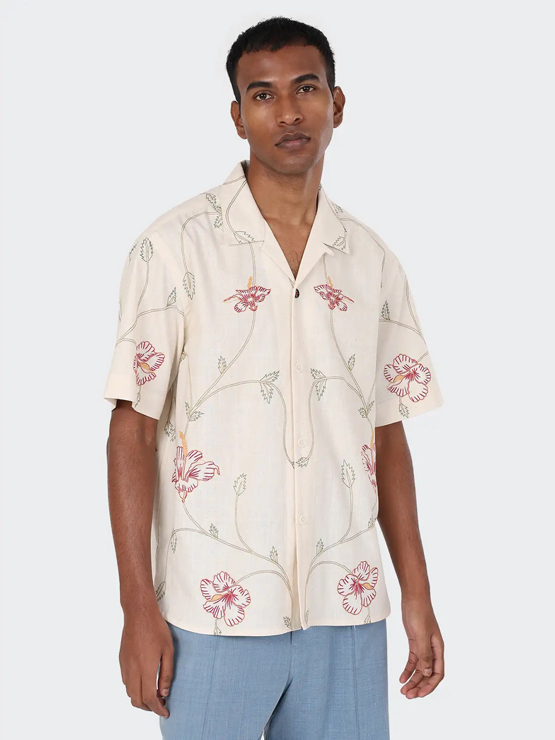 Natural Ronen Mens Pattern Camp Collar Woven Shirt Kardo 